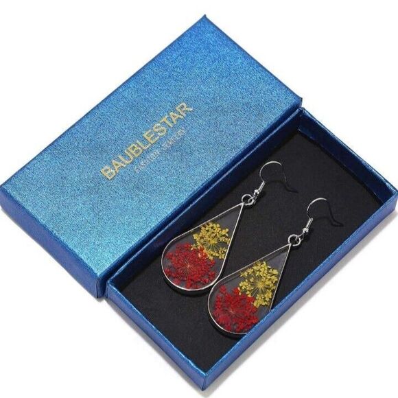 Pressed Flower Teardrop Earrings Dry Flowers Drop Dangle Fashion Jewelry - Picture 3 of 5